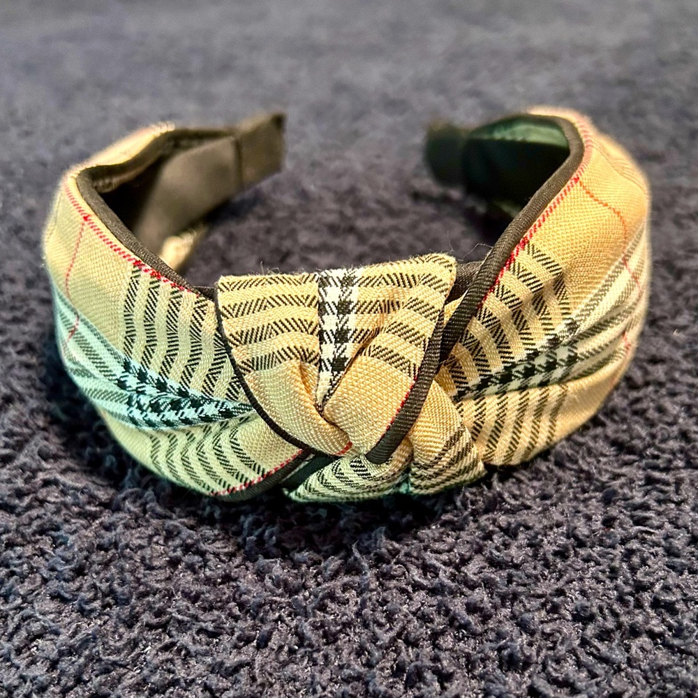 Plaid White, Black, Tan & Red Headband